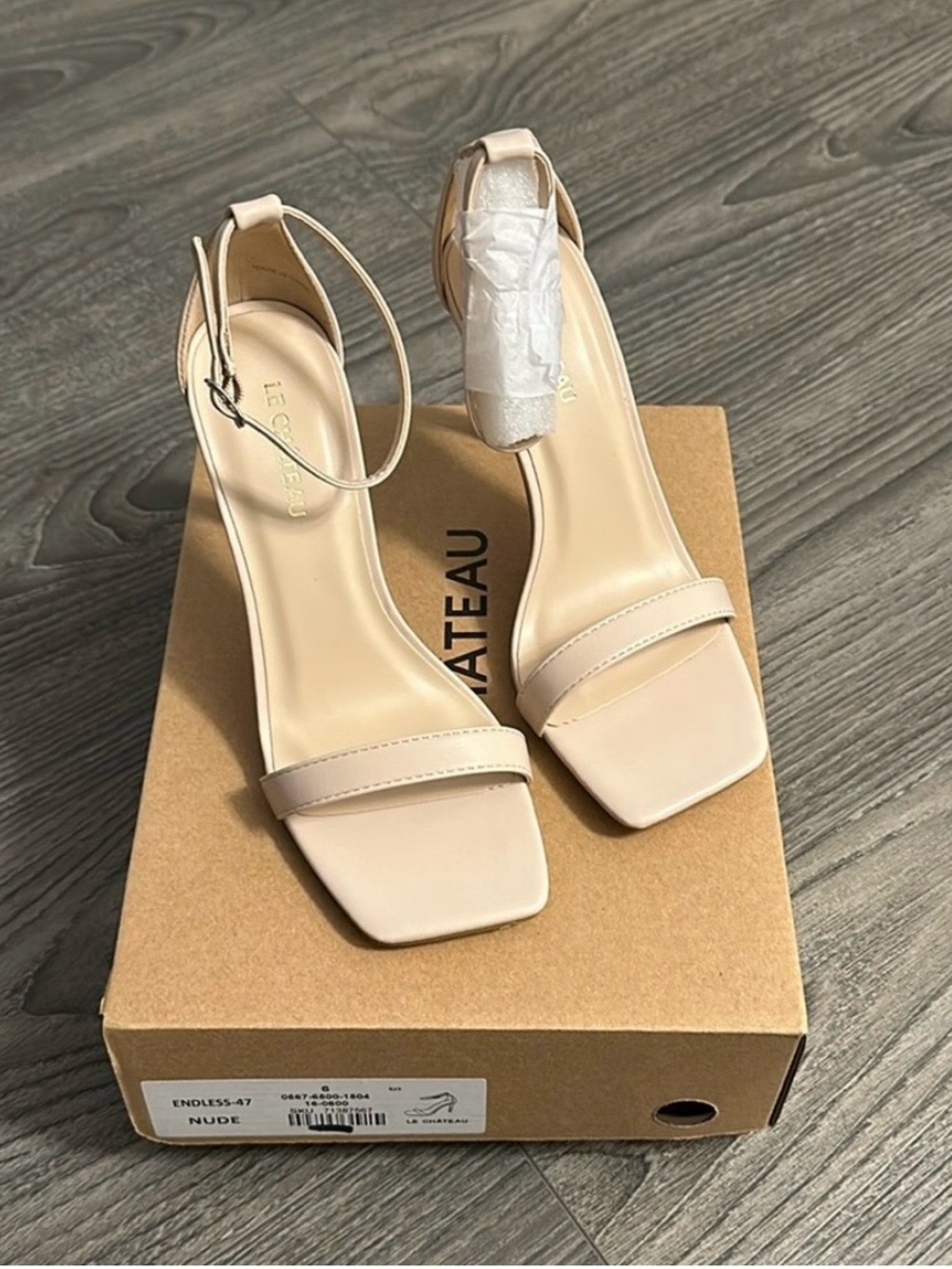 le chateau Nude Strappy Square-Toe Block Heels